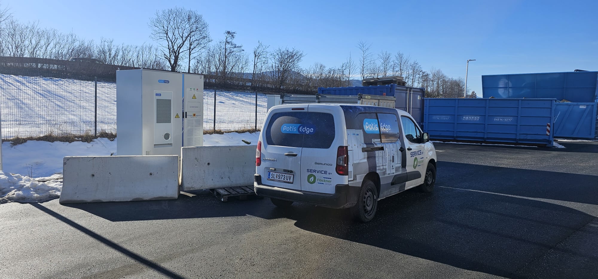 OmniCube battery storage installed outdoors in winter