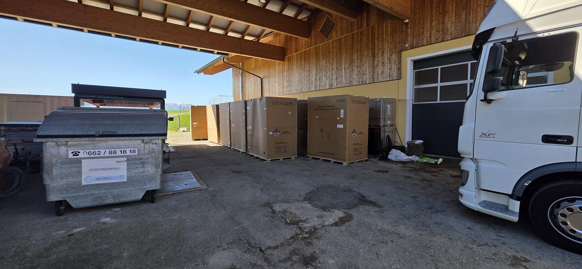 Battery storage crates being delivered to the warehouse