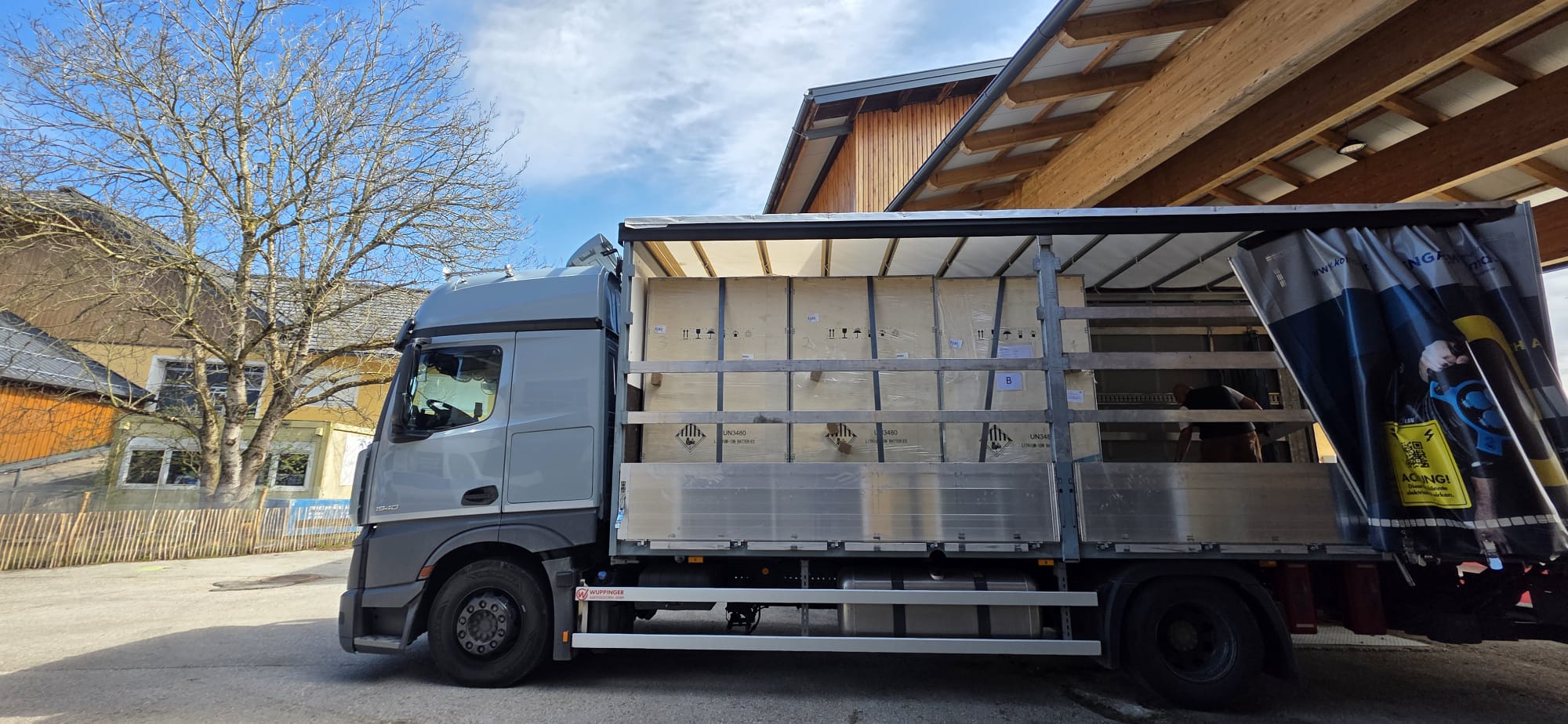 Truck delivering lithium battery storage systems